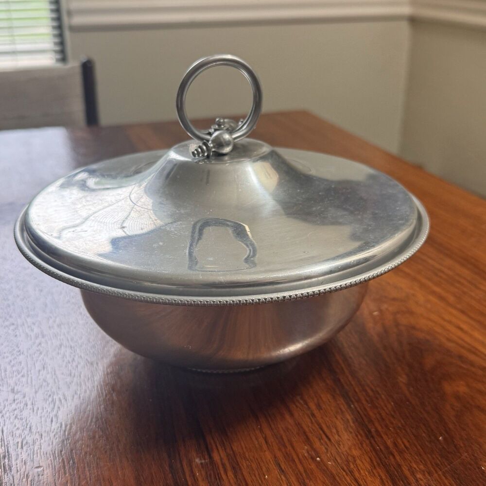 Vintage BW Buenilum Aluminum Covered Bowl Casserole Serving Dish Crimped Edge 9"